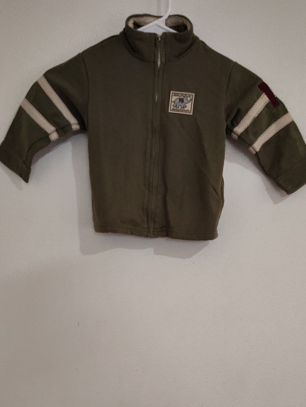 Kids Headquarters Olive Green Full-Zip Hoodie with Cream Stripes